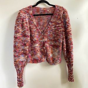 Vintage colorful hand knit cardigan bishop sleeves